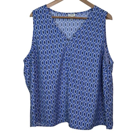 J.Crew Plus Size 2X Blue Print Sleeveless V-Neck Blouse - Picture 1 of 6